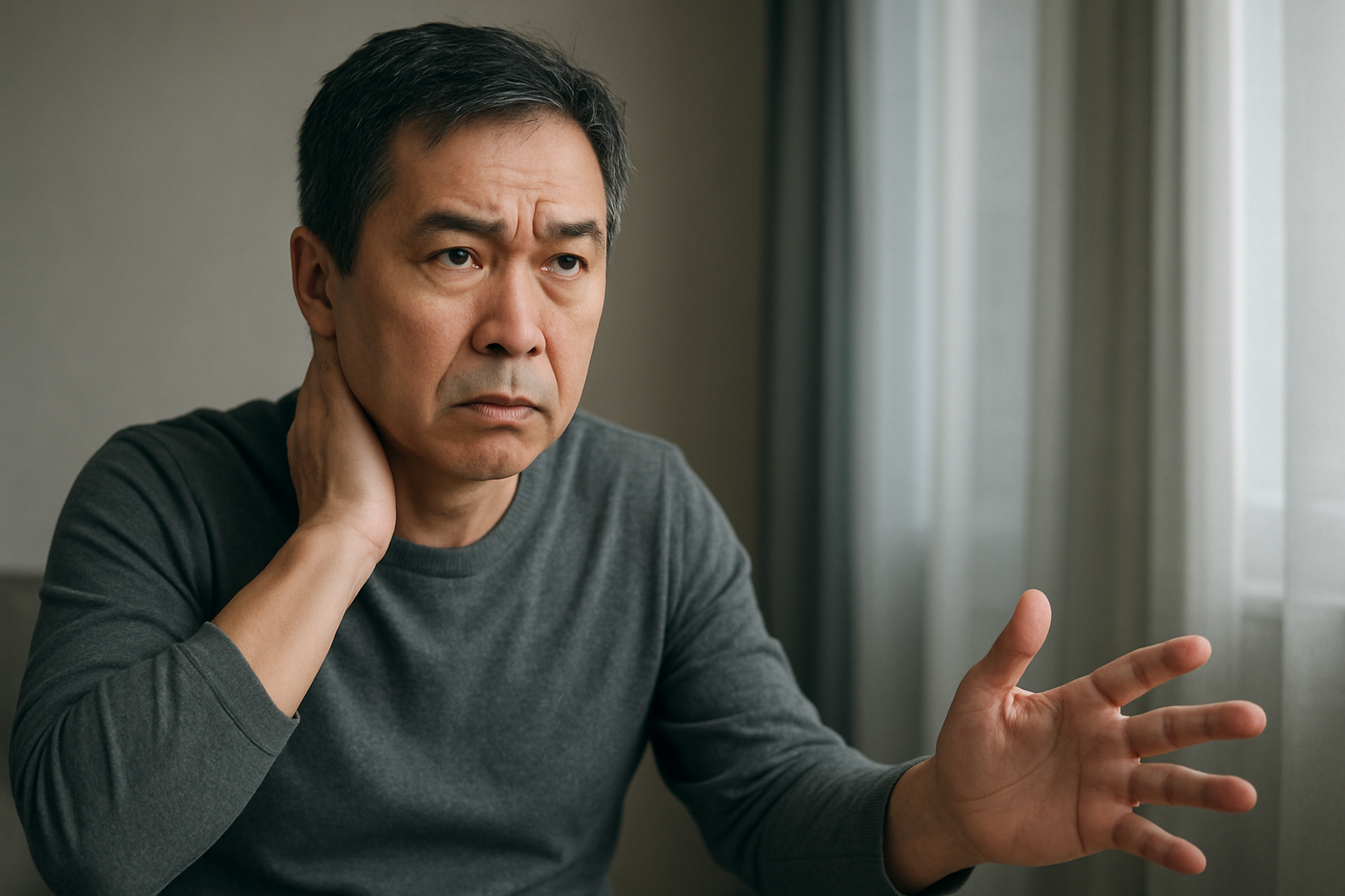 뇌졸중의 전조 증상으로 목 뒷덜미를 움켜쥐는 남성