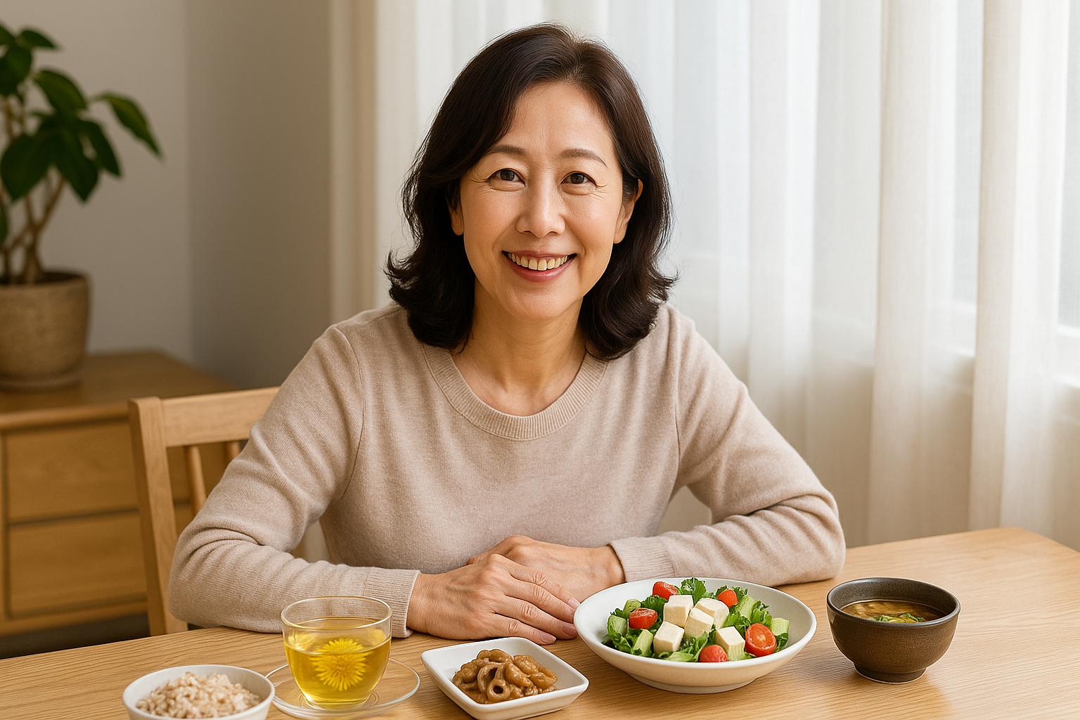 고혈압 식단을 위해 재료를 준비하고 즐거워 하는 여성