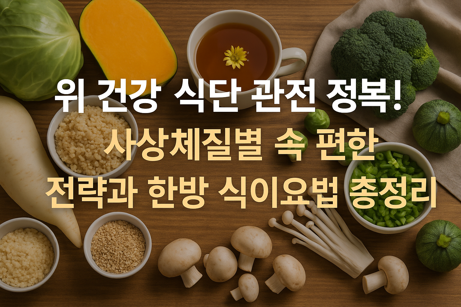 위 건강 식단을 위한 재료들을 모아 둔 이미지
