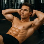 복근 운동으로 매력적인 식스팩을 가진 건강한 남성