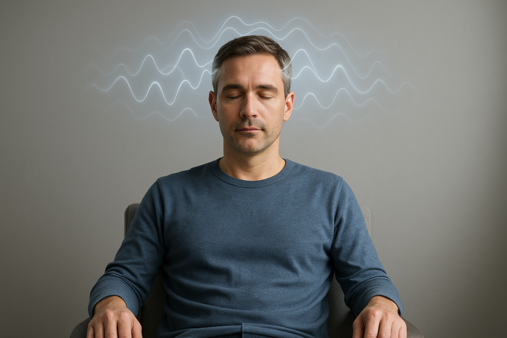 최면 상태에서 집중과 이완이 동시에 이루어지는 뇌파 변화를 시각적으로 표현한 이미지