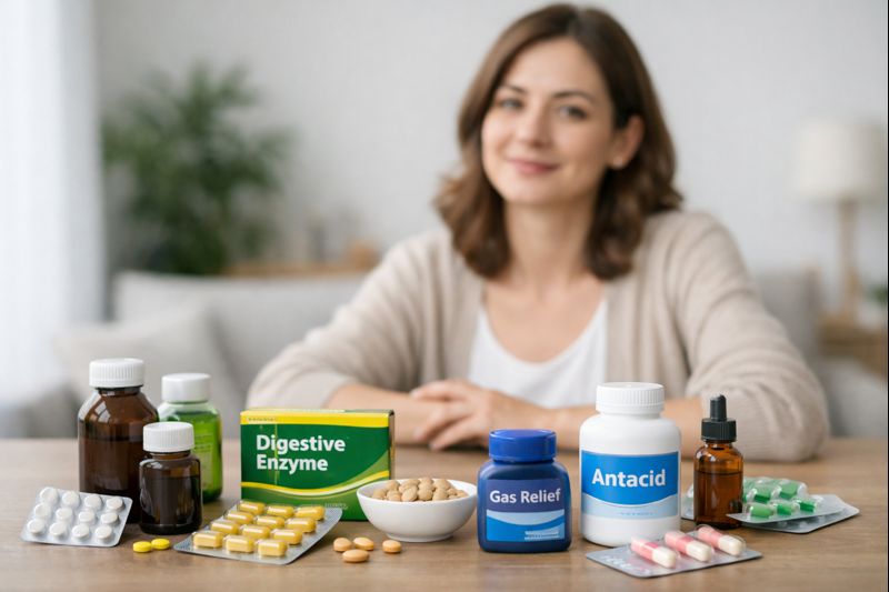 소화제 효능과 종류를 상징적으로 보여주는 위장 건강 이미지