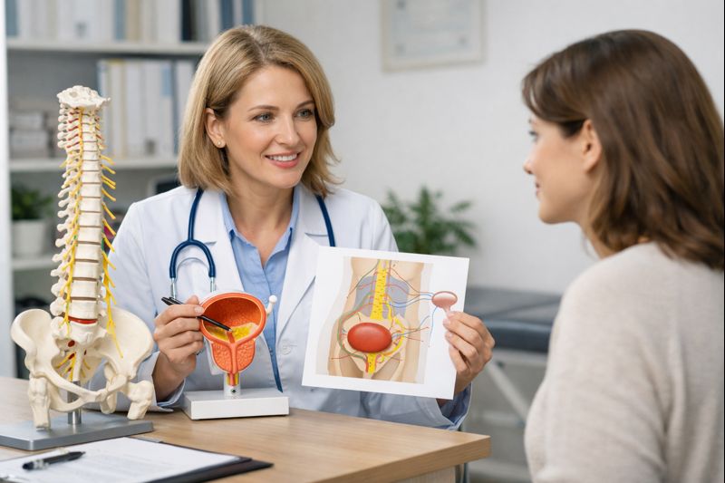 과민성 방광과 빈뇨 증상을 설명하는 의료 상담 장면