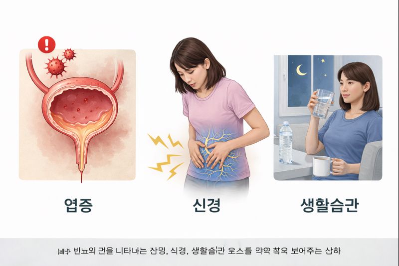 빈뇨의 다양한 원인들을 표시한 이미지