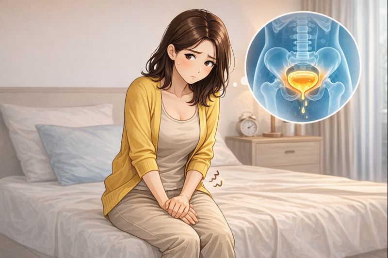 요실금으로 혼자 고민하는 소녀의 모습