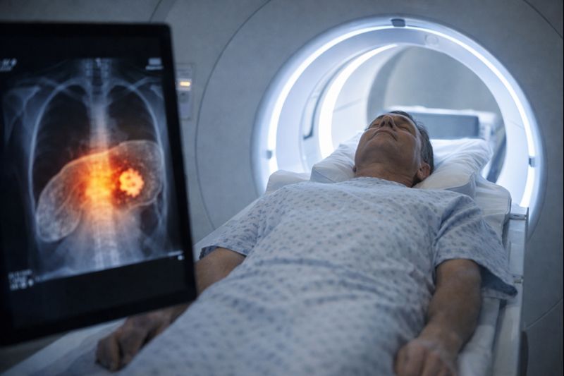 간암 초기 증상이 나타나 CT촬영을 하여 확인하려는 모습