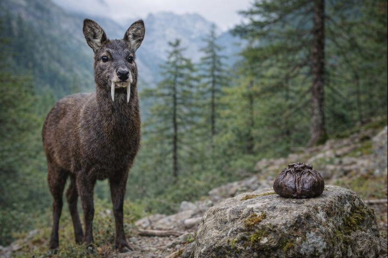 사향노루와 사향을 상징적으로 표현한 이미지