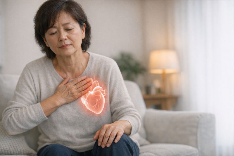 심부전으로 인해 숨이 차고 쉽게 피로를 느끼는 중장년 성인의 모습