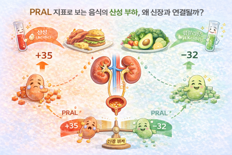 PRAL 지표로 보는 음식의 산성 부하가 신장에 어떤 영향을 나타내는 이미지