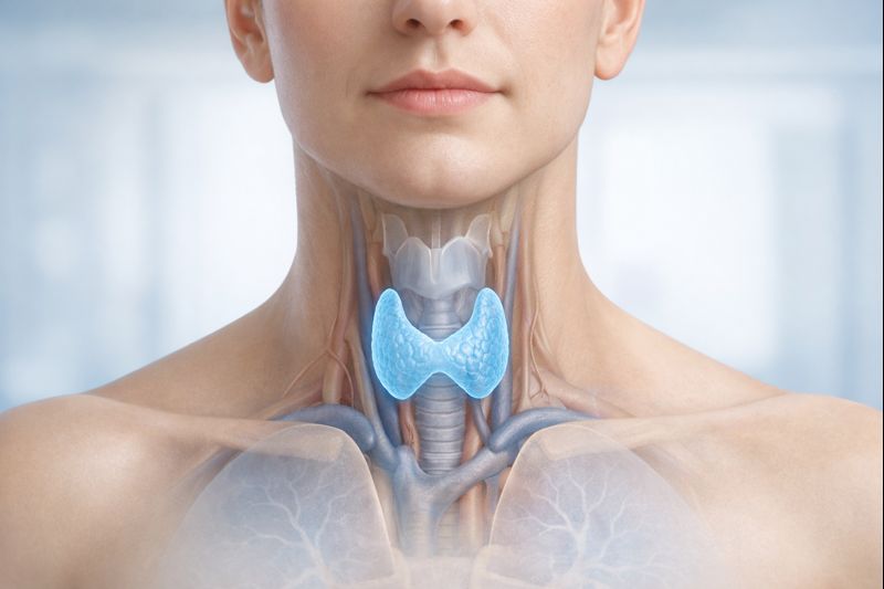갑상선 기능이상으로 호르몬 균형이 흔들릴 때 전신 증상이 나타나는 원리를 설명한 갑상선 위치 이미지